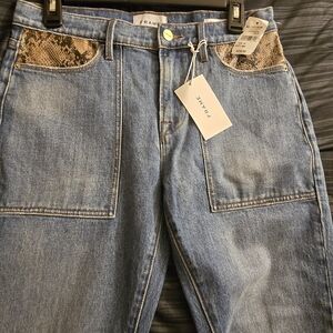 Frame Denim Straight Leg Jeans with Snake Print Pockets